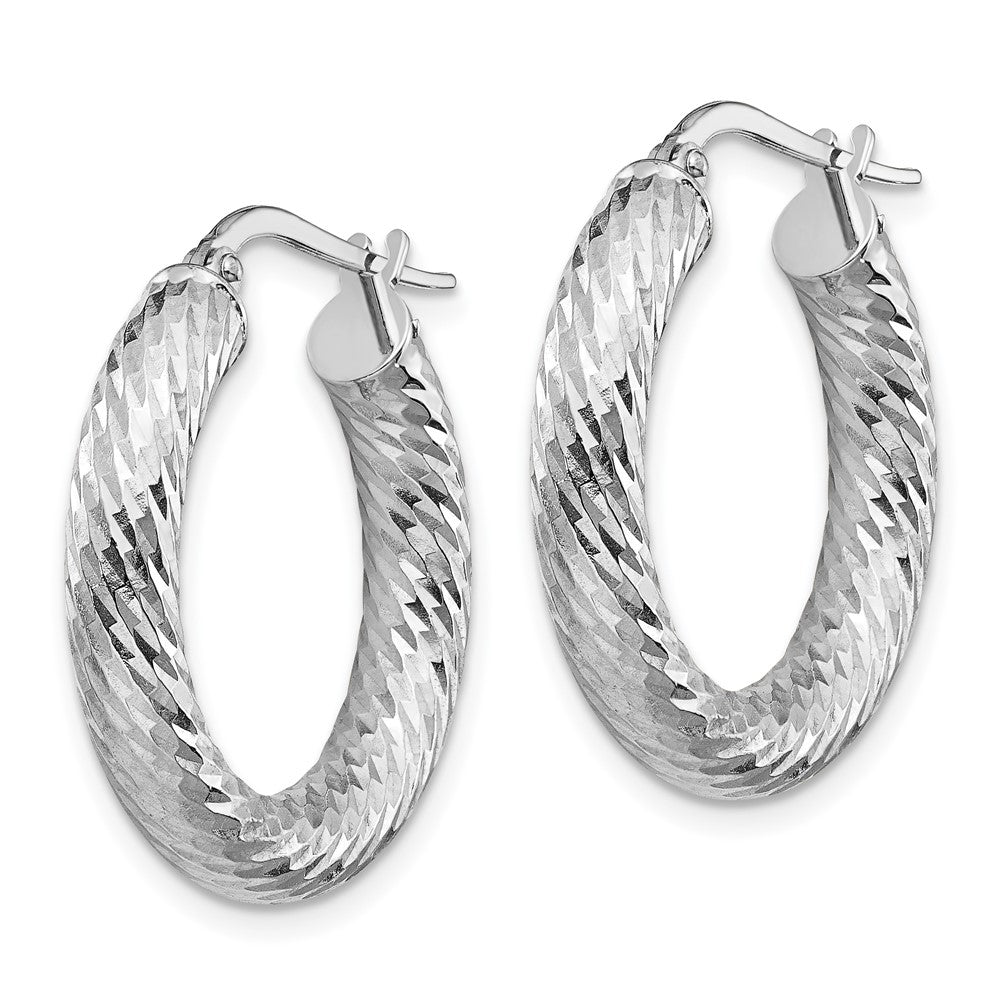 14K Weißgold 4x15mm Diamantiert Rund Creolen