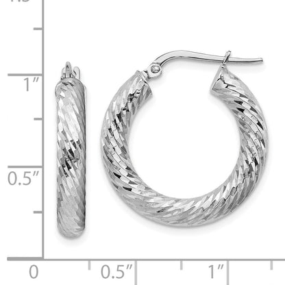 14K Weißgold 4x15mm Diamantiert Rund Creolen