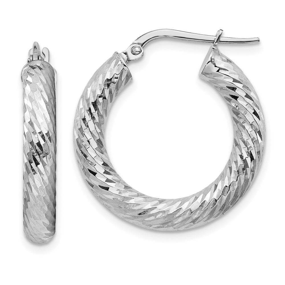 14K Weißgold 4x15mm Diamantiert Rund Creolen