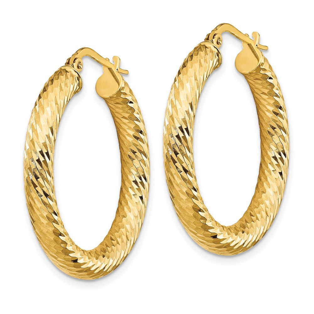 14K Gelbgold 4x20mm Diamantiert Rund Creolen