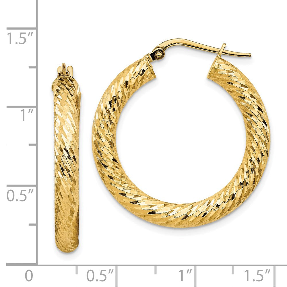 14K Gelbgold 4x20mm Diamantiert Rund Creolen