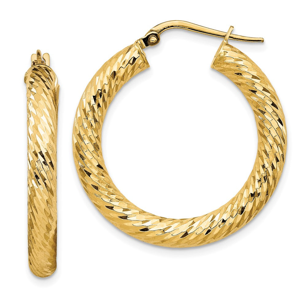 14K Gelbgold 4x20mm Diamantiert Rund Creolen