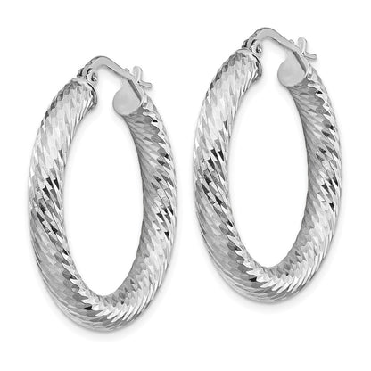 14K Weißgold 4x20mm Diamantiert Rund Creolen
