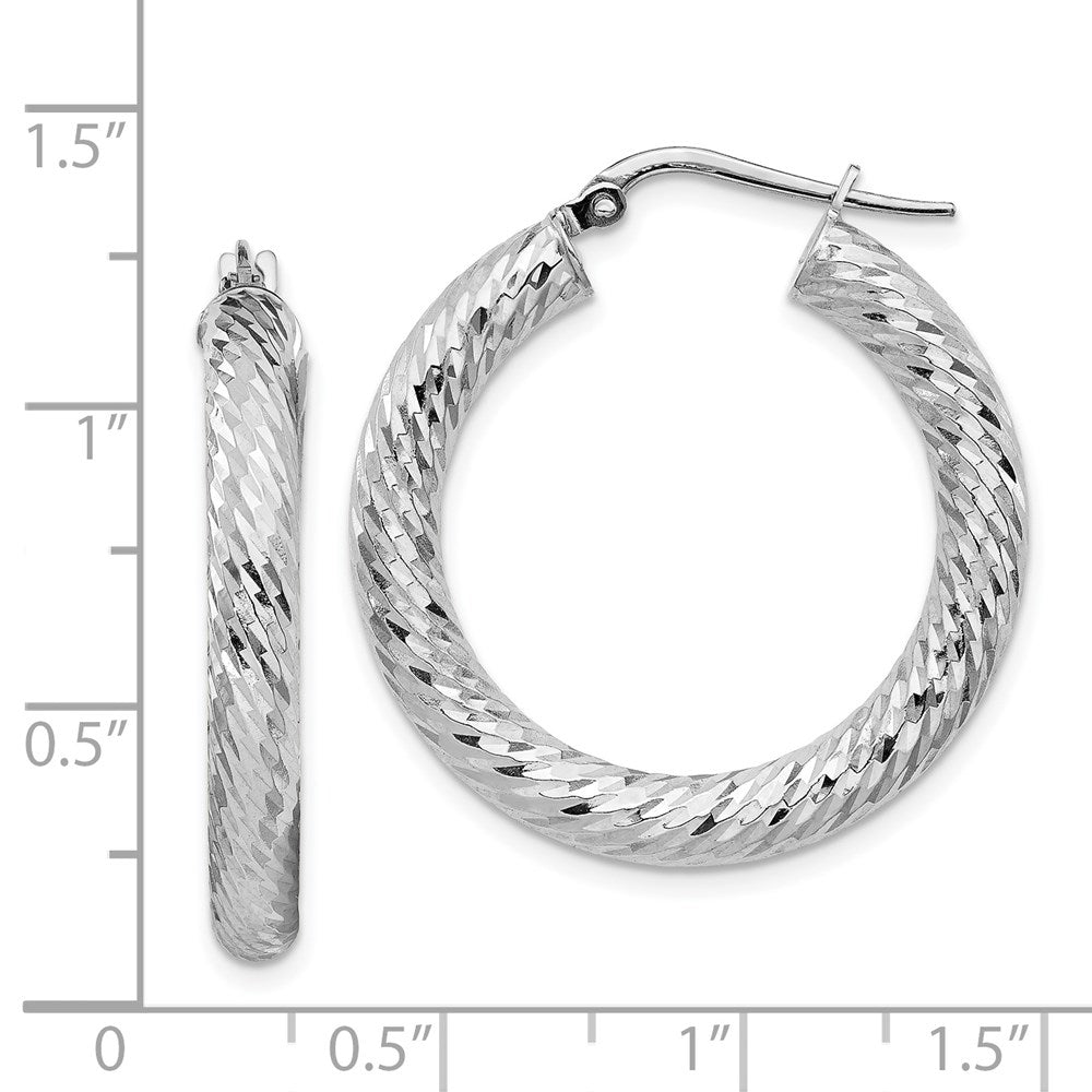 14K Weißgold 4x20mm Diamantiert Rund Creolen