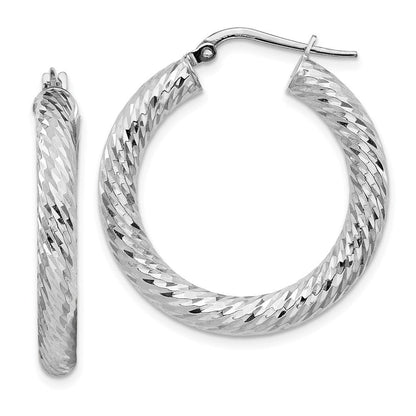 14K Weißgold 4x20mm Diamantiert Rund Creolen