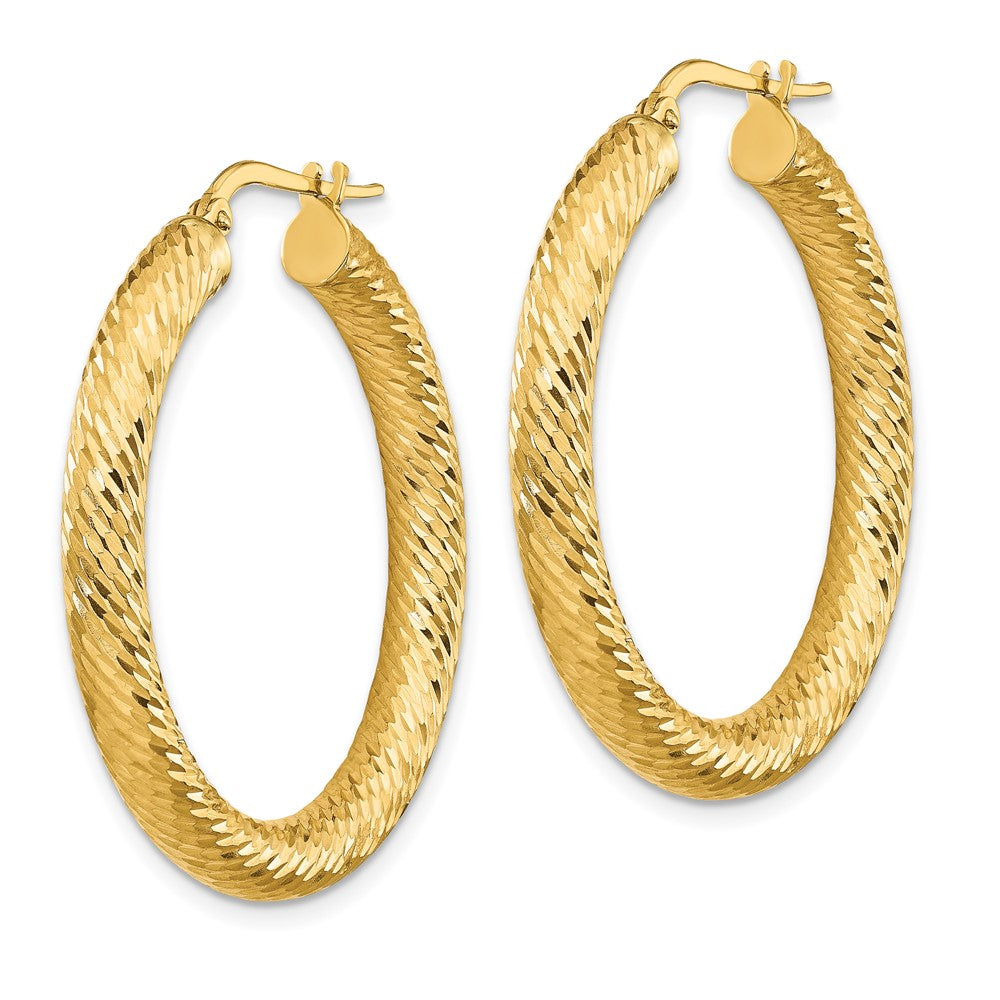 14K Gelbgold 4x25mm Diamantiert Rund Creolen