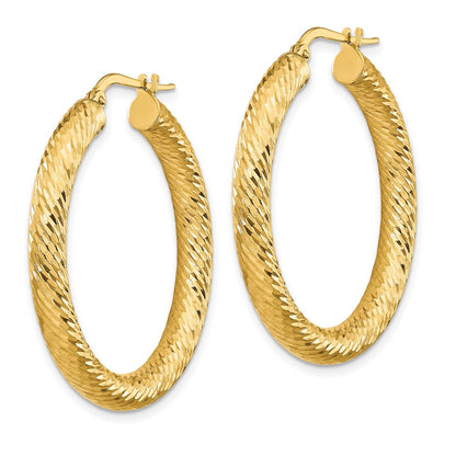 14K Gelbgold 4x25mm Diamantiert Rund Creolen