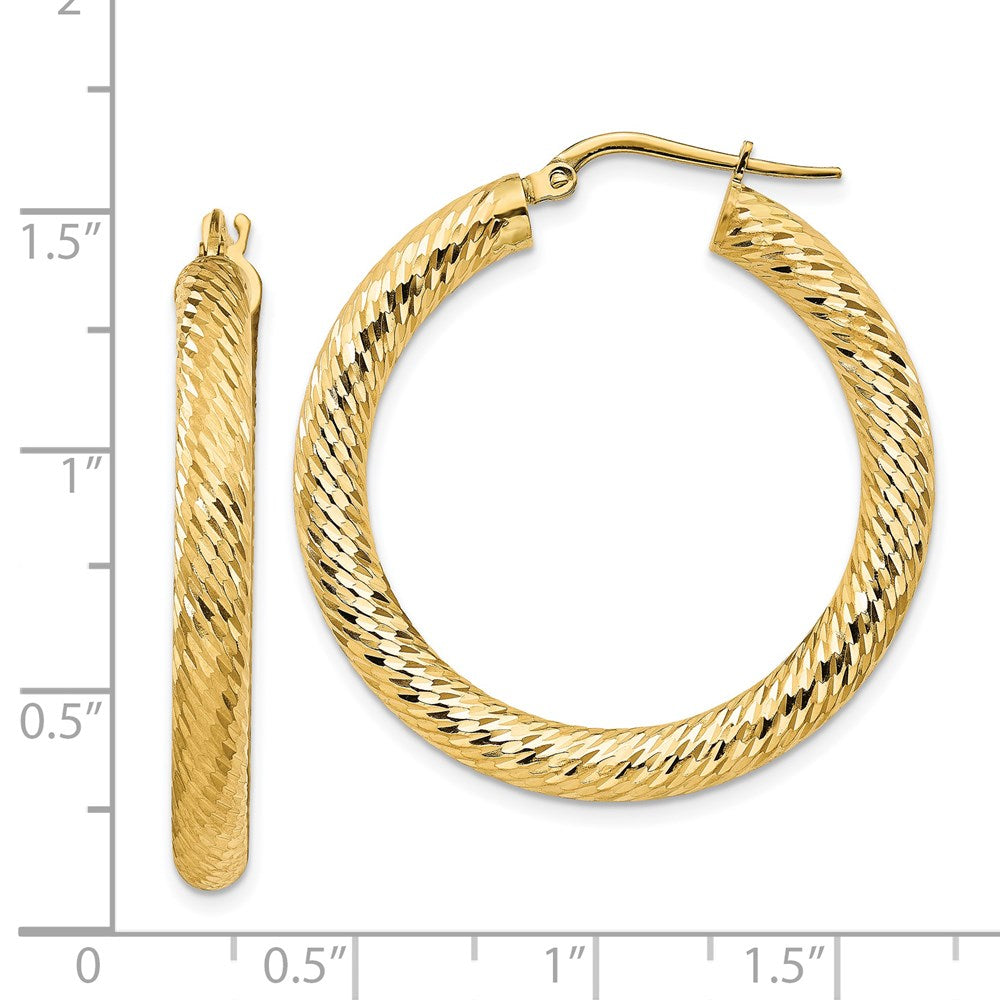 14K Gelbgold 4x25mm Diamantiert Rund Creolen