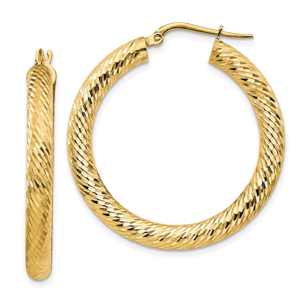 14K Gelbgold 4x25mm Diamantiert Rund Creolen