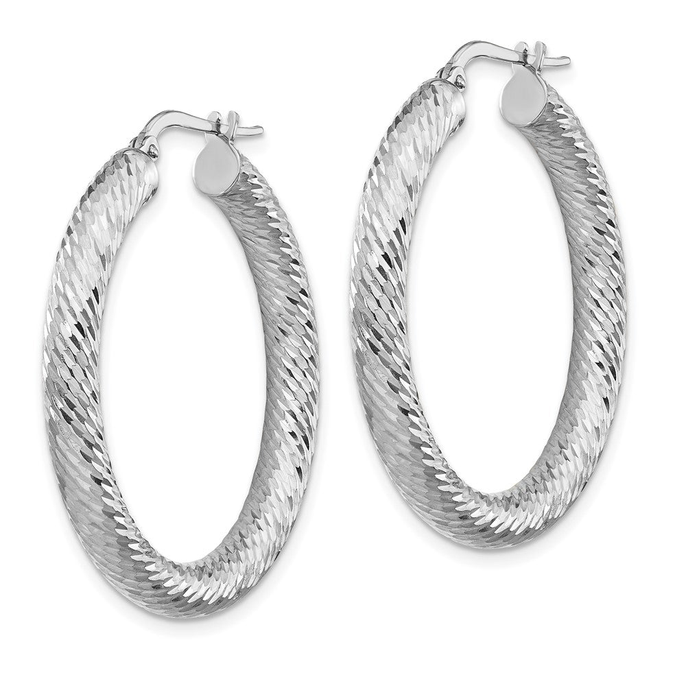 14K Weißgold 4x25mm Diamantiert Rund Creolen