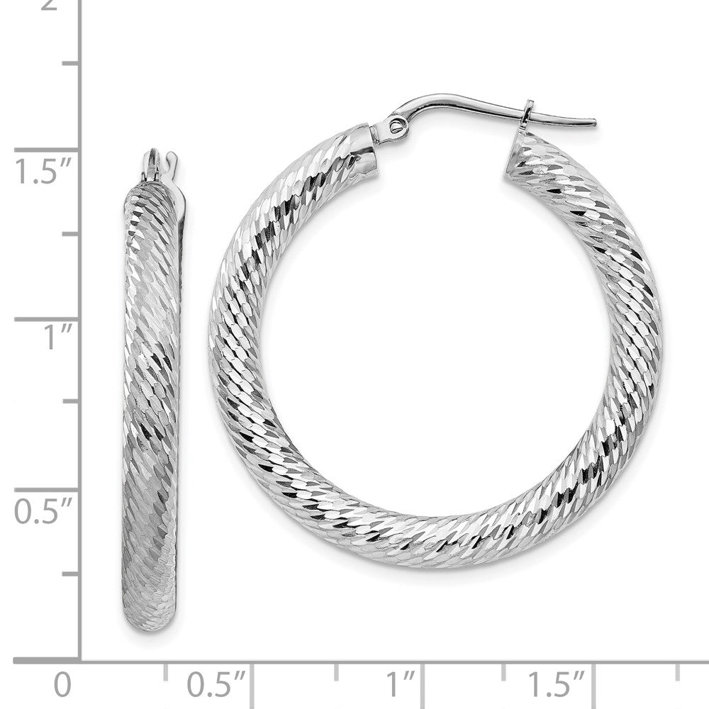 14K Weißgold 4x25mm Diamantiert Rund Creolen