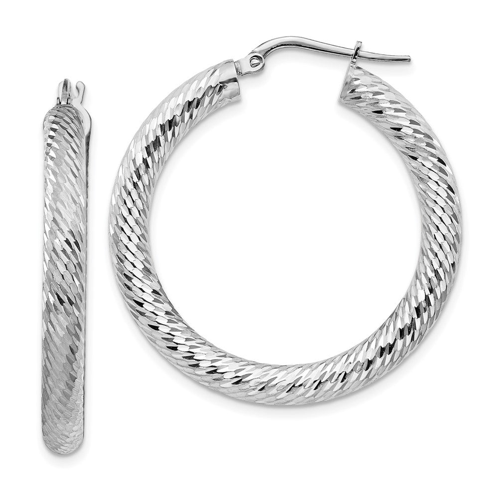 14K Weißgold 4x25mm Diamantiert Rund Creolen