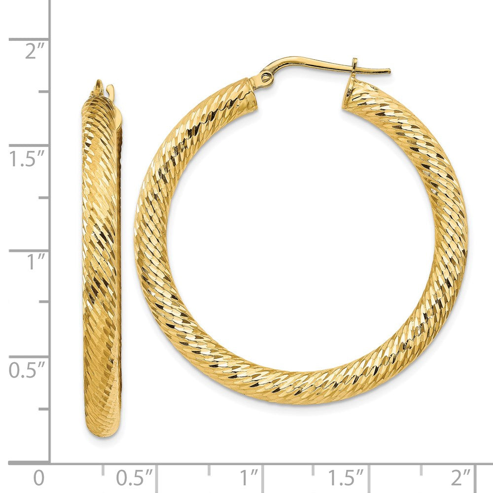 14K Gelbgold 4x30mm Diamantiert Rund Creolen