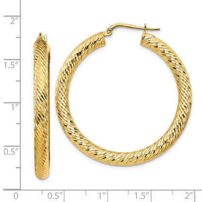 14K Gelbgold 4x30mm Diamantiert Rund Creolen