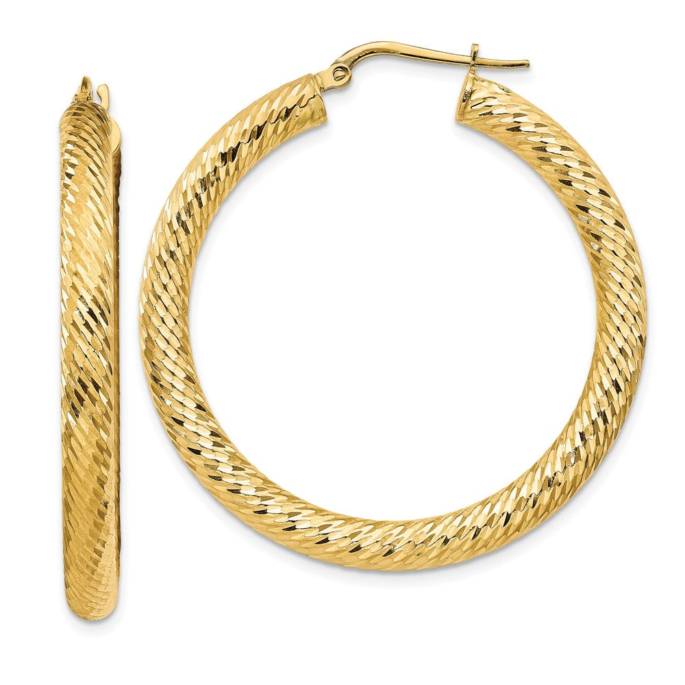 14K Gelbgold 4x30mm Diamantiert Rund Creolen