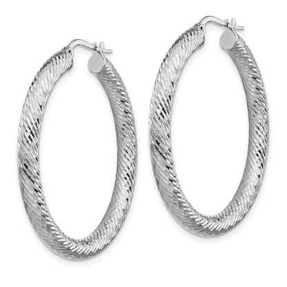 14K Weißgold 4x30mm Diamantiert Rund Creolen