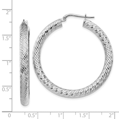 14K Weißgold 4x30mm Diamantiert Rund Creolen