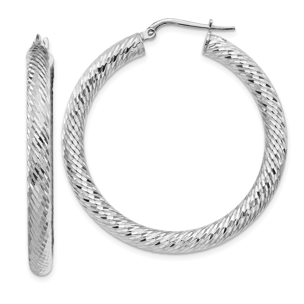 14K Weißgold 4x30mm Diamantiert Rund Creolen