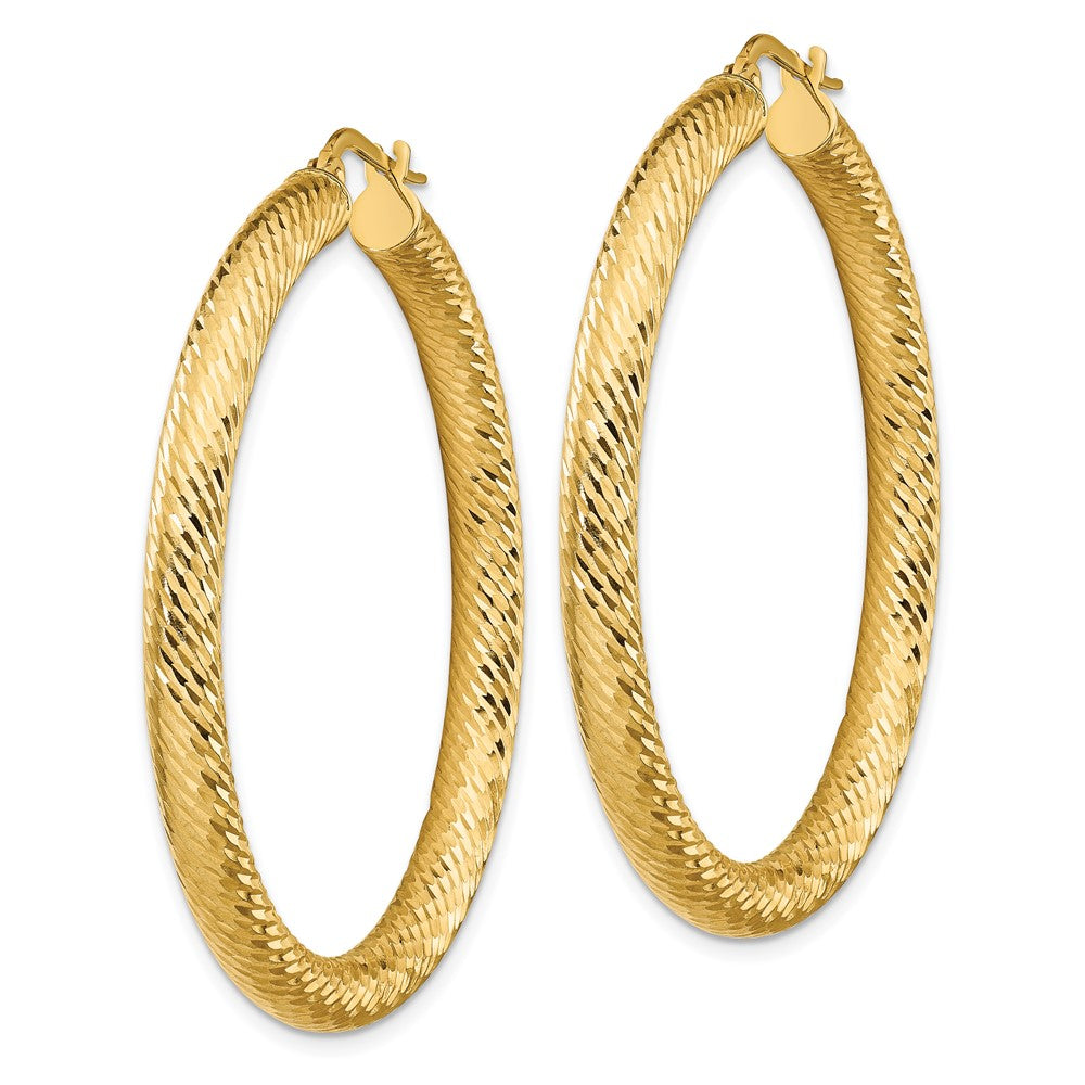 14K Gelbgold 4x35mm Diamantiert Rund Creolen