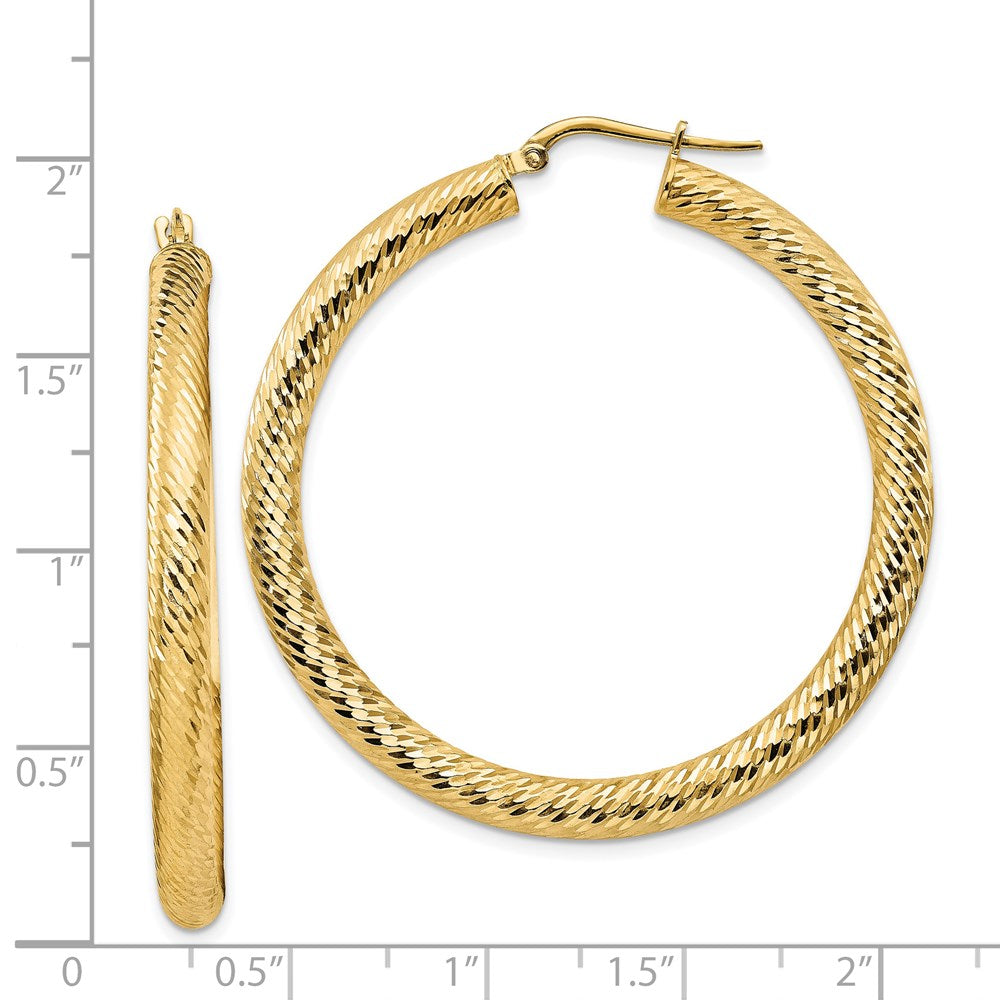 14K Gelbgold 4x35mm Diamantiert Rund Creolen