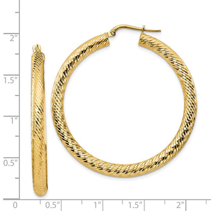 14K Gelbgold 4x35mm Diamantiert Rund Creolen