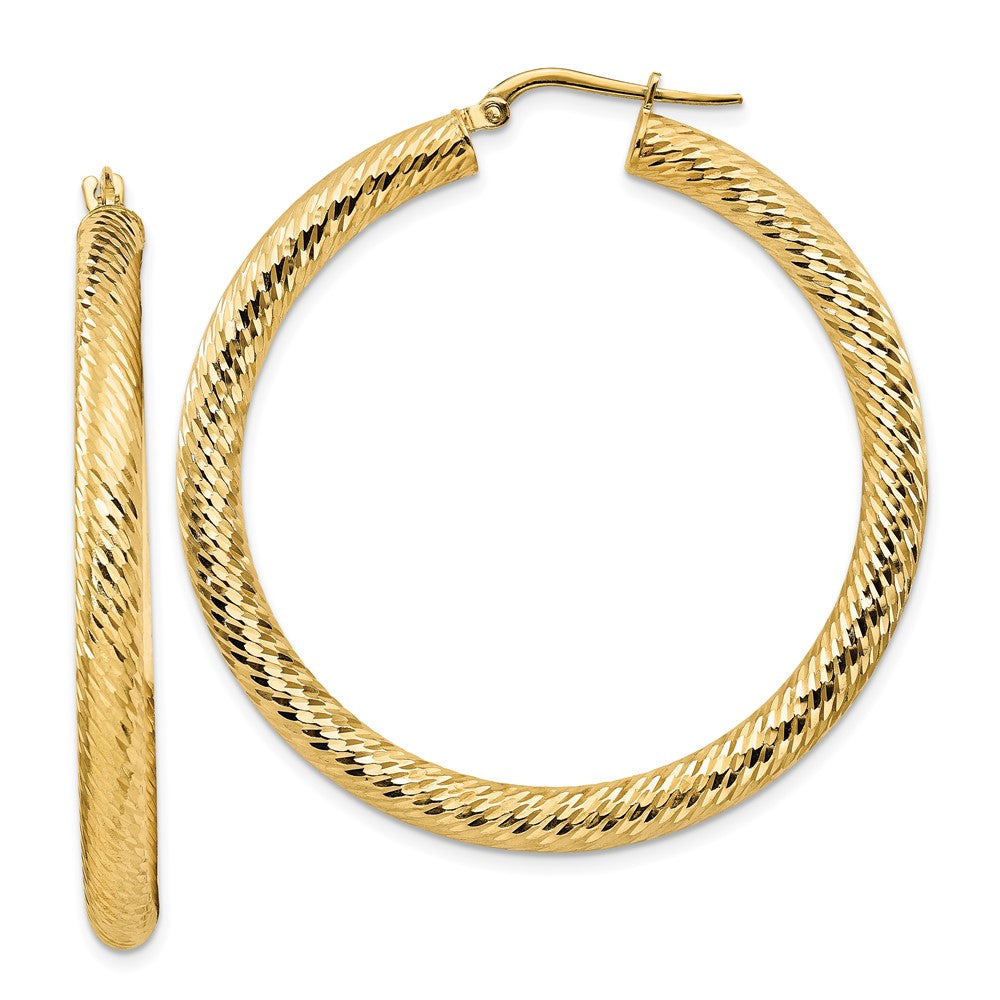 14K Gelbgold 4x35mm Diamantiert Rund Creolen
