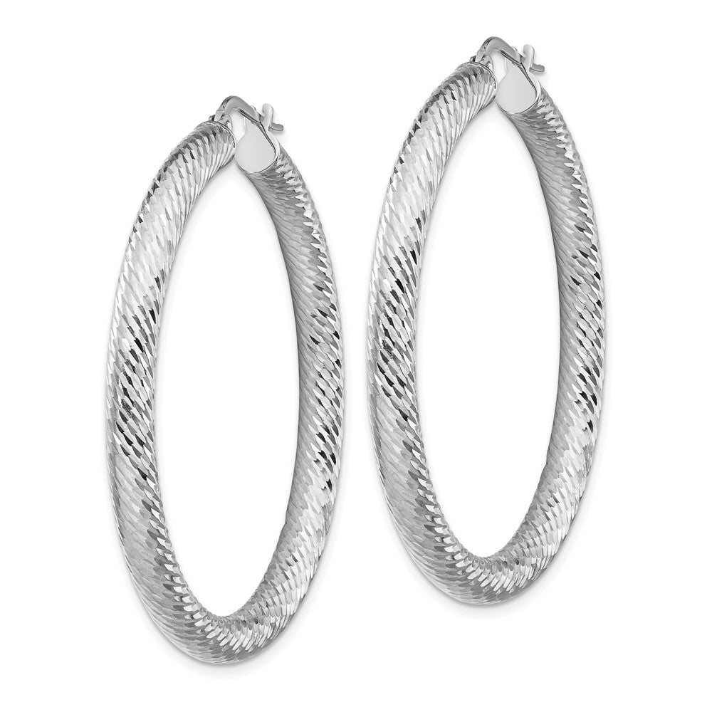 14K Weißgold 4x35mm Diamantiert Rund Creolen