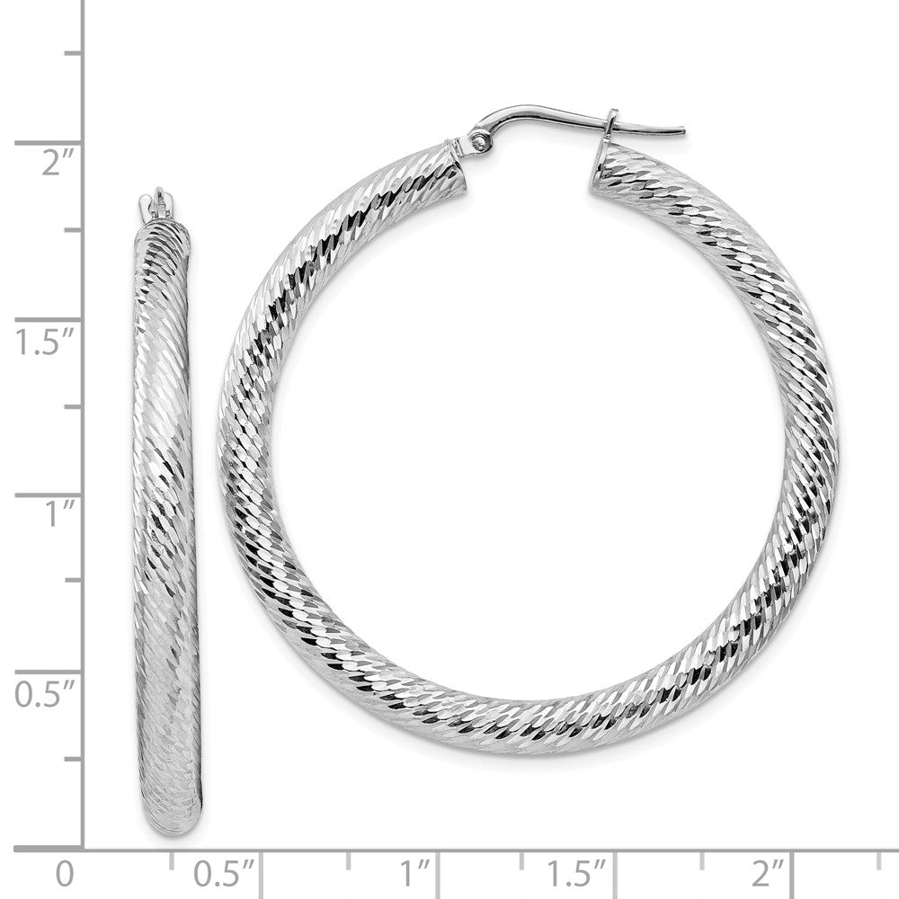 14K Weißgold 4x35mm Diamantiert Rund Creolen