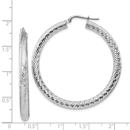 14K Weißgold 4x35mm Diamantiert Rund Creolen