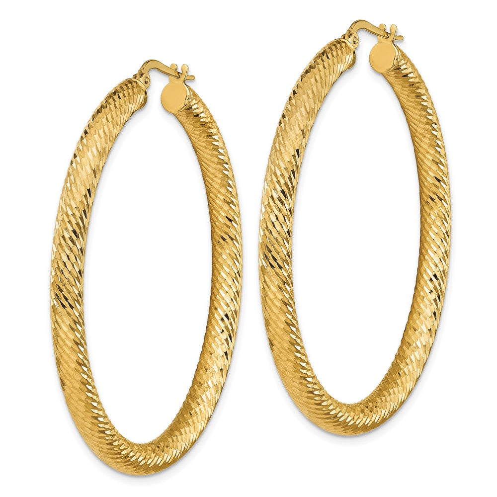 14K Gelbgold 4x50mm Diamantiert Rund Creolen