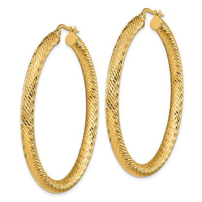 14K Gelbgold 4x50mm Diamantiert Rund Creolen