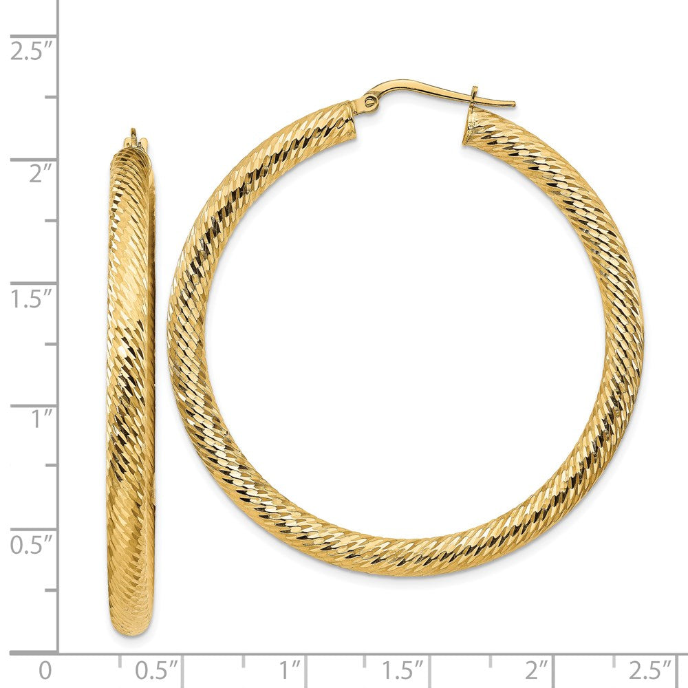 14K Gelbgold 4x50mm Diamantiert Rund Creolen