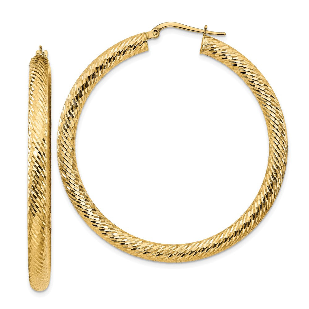 14K Gelbgold 4x50mm Diamantiert Rund Creolen