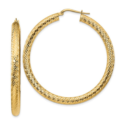 14K Gelbgold 4x50mm Diamantiert Rund Creolen