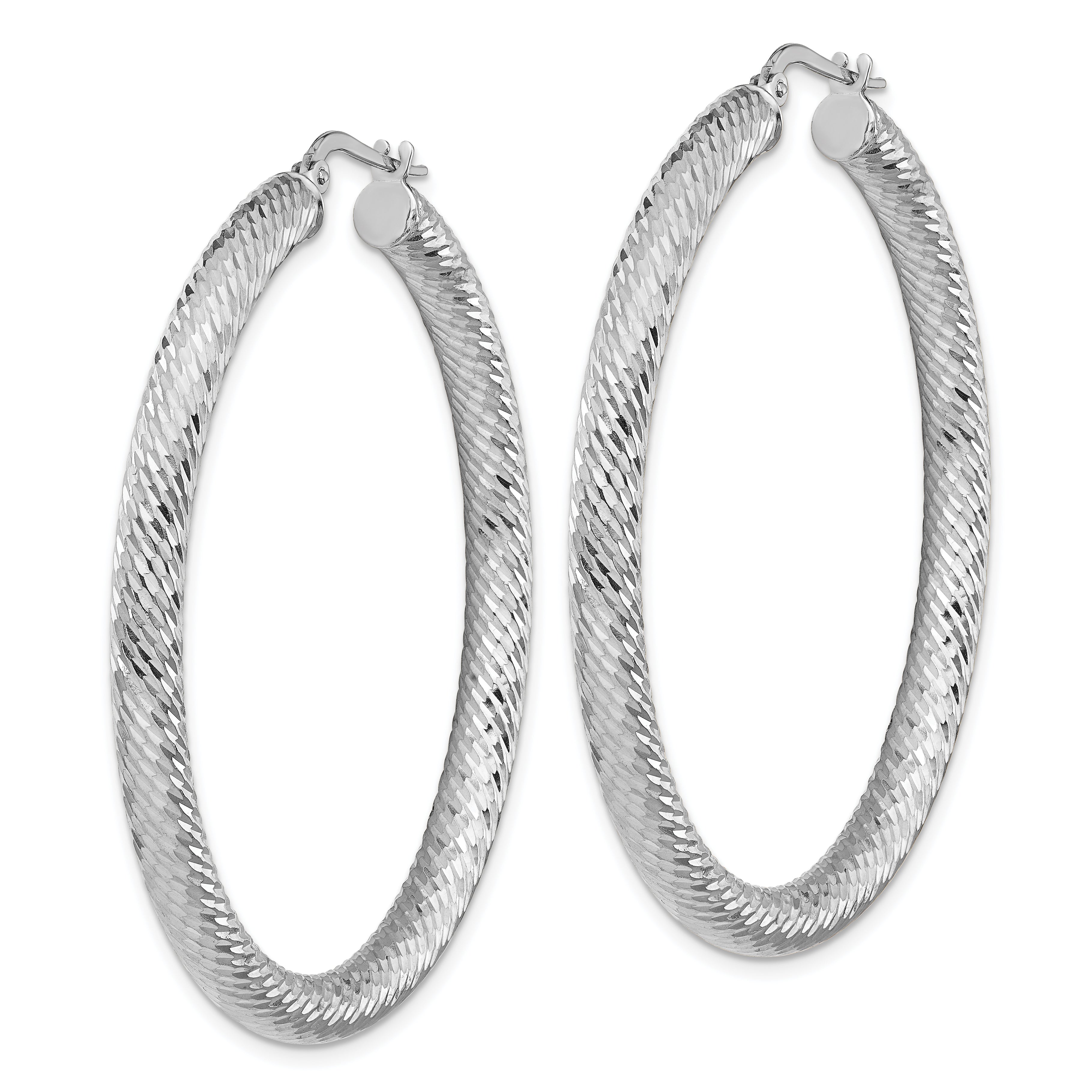 14K Weißgold 4x40mm Diamantiert Rund Creolen
