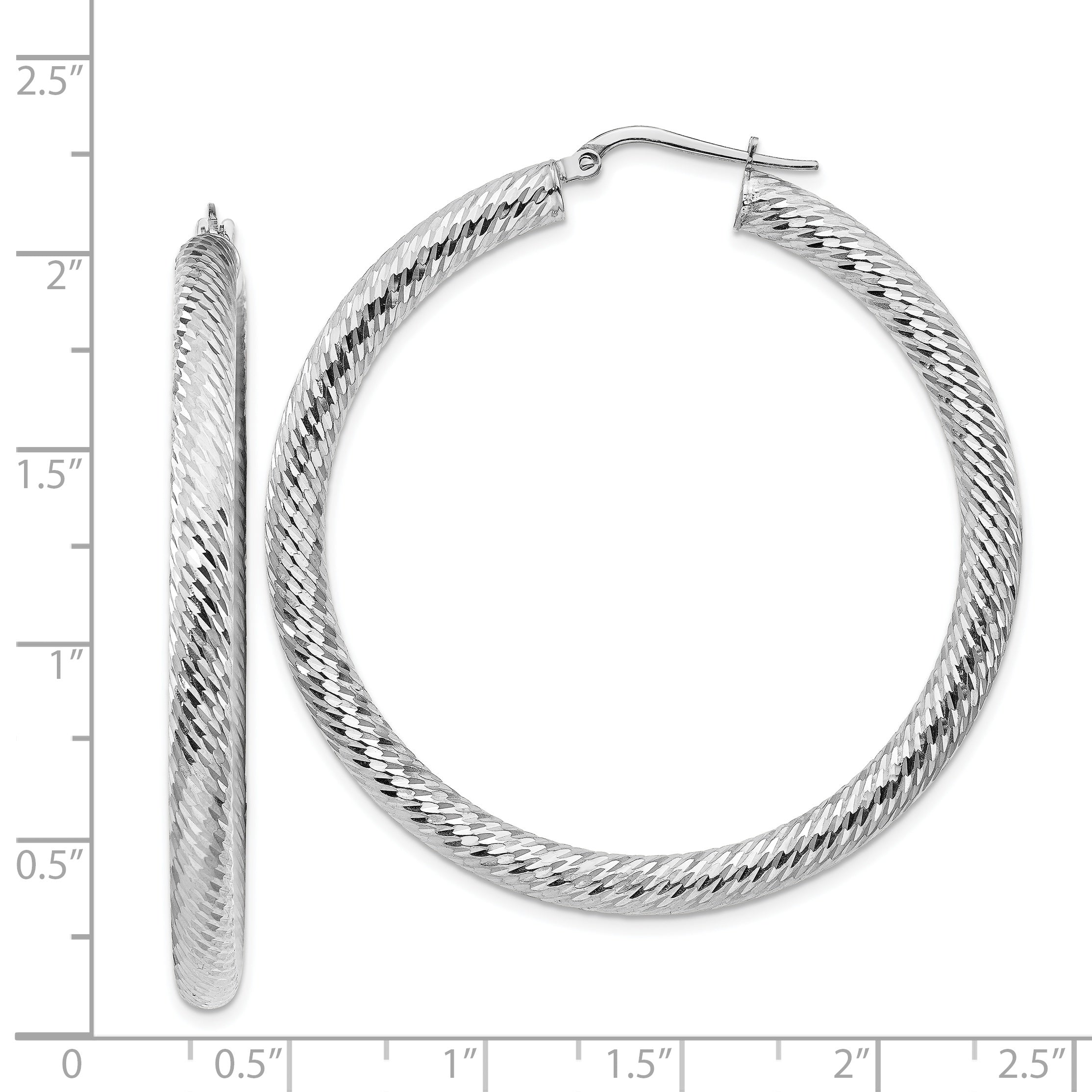 14K Weißgold 4x40mm Diamantiert Rund Creolen