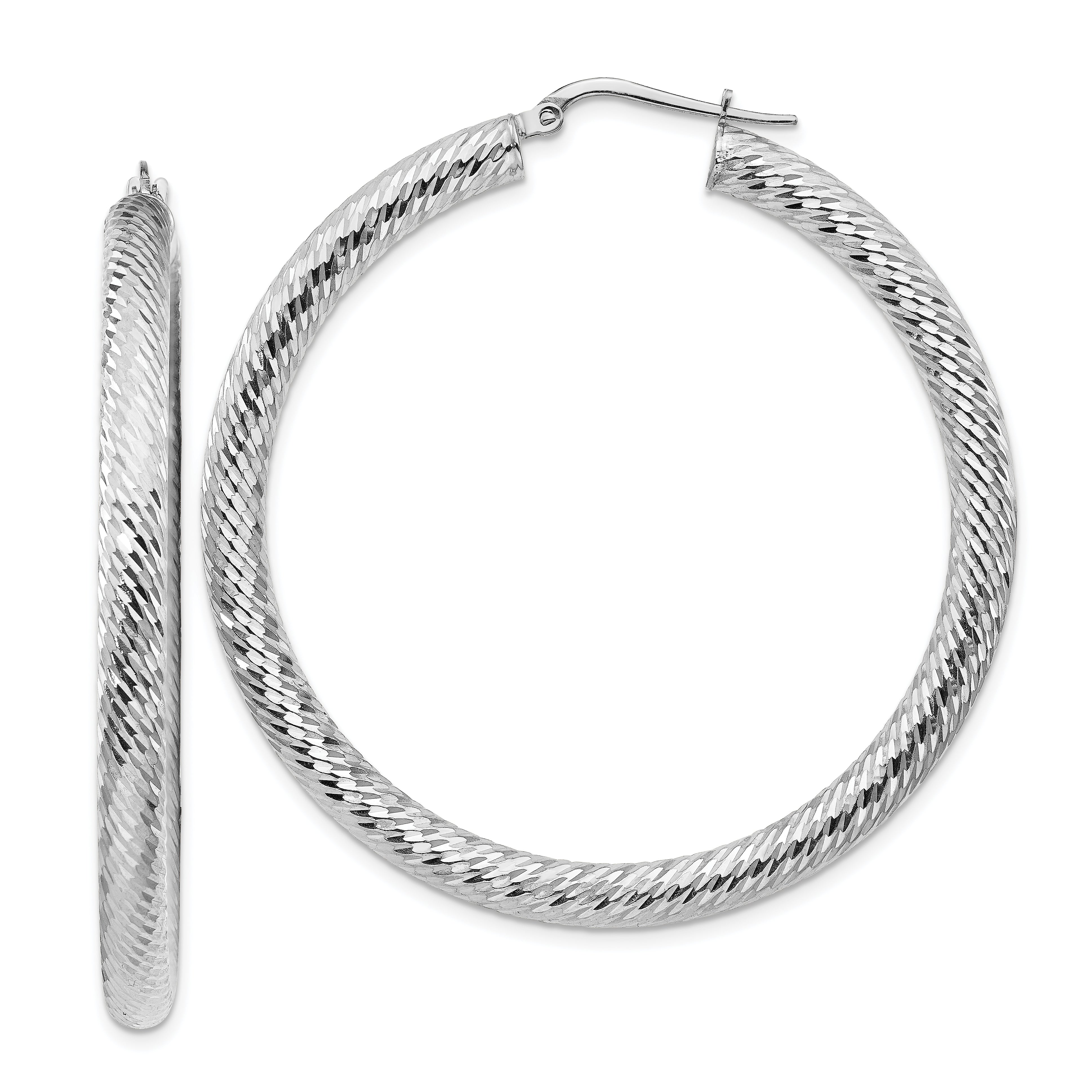 14K Weißgold 4x40mm Diamantiert Rund Creolen