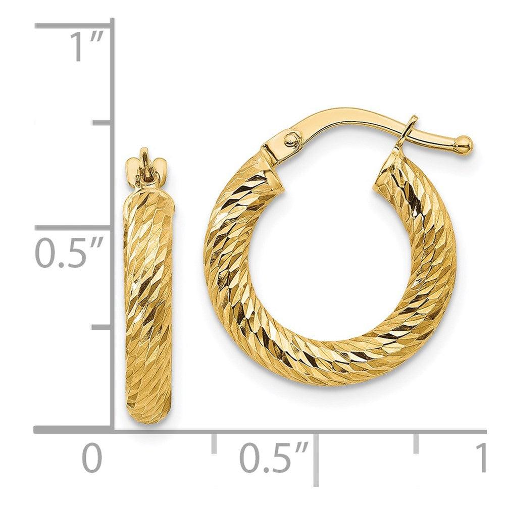 14K Gelbgold 3x10mm Diamantiert Rund Creolen