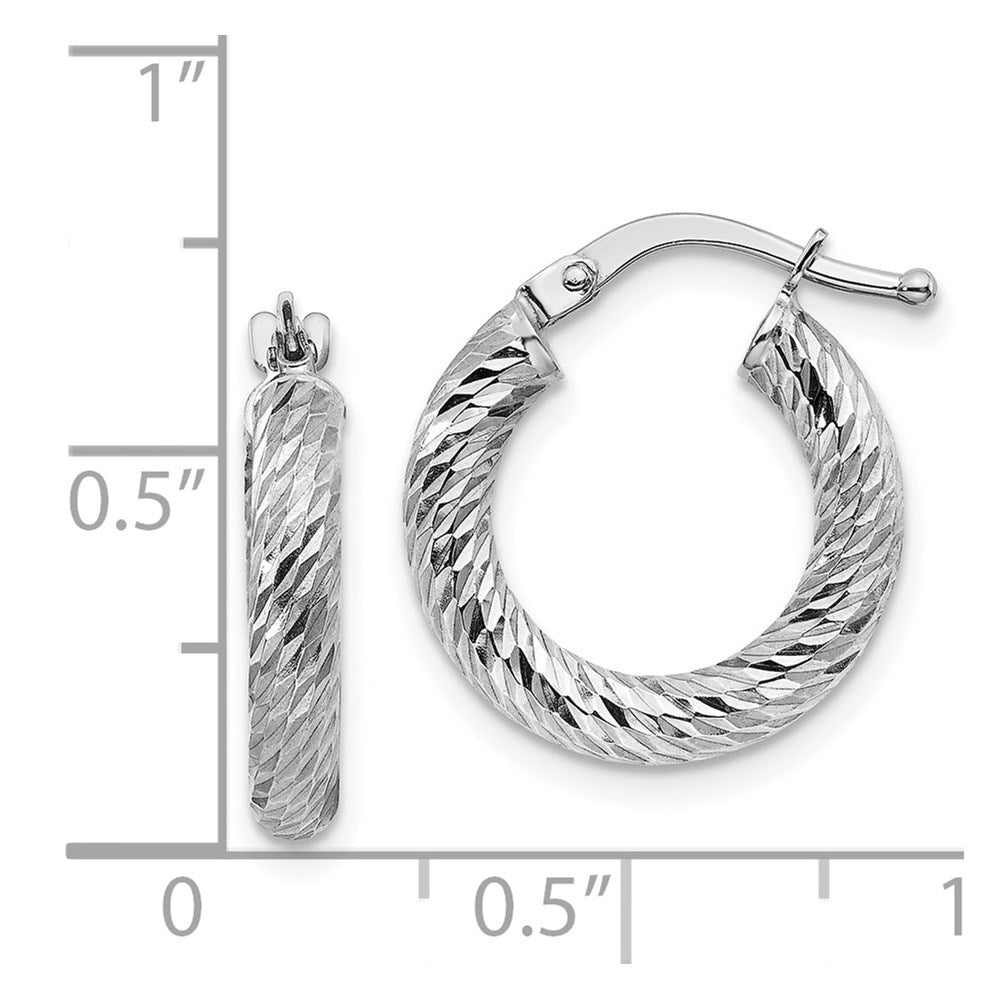 14K Weißgold 3x10mm Diamantiert Rund Creolen