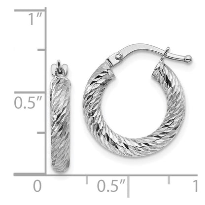 14K Weißgold 3x10mm Diamantiert Rund Creolen
