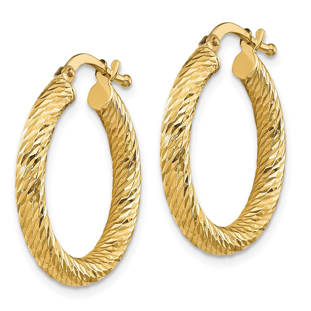 14K Gelbgold Poliert 3mm Diamantiert Rund Creolen