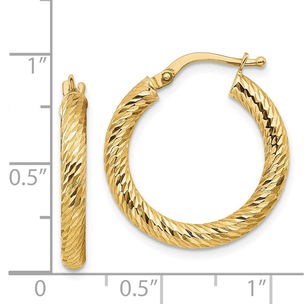 14K Gelbgold Poliert 3mm Diamantiert Rund Creolen