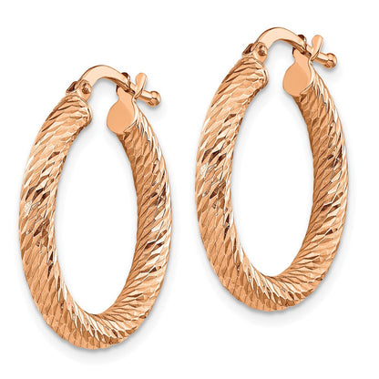 14K Roségold 3mm Poliert Diamantiert Rund Creolen