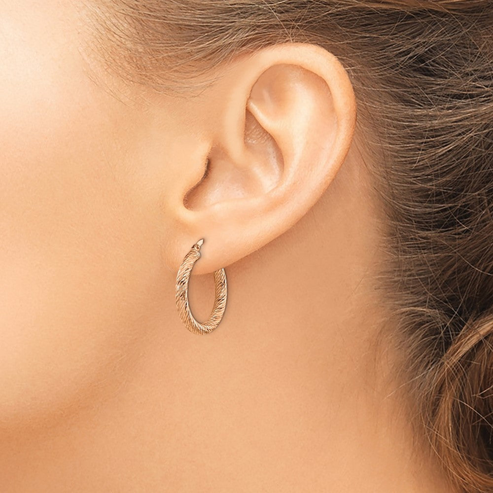14K Roségold 3x20mm Diamantiert Rund Creolen