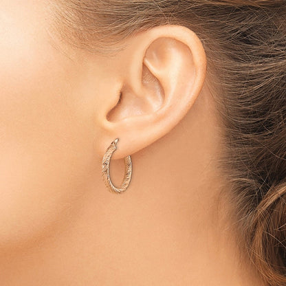 14K Roségold 3x20mm Diamantiert Rund Creolen