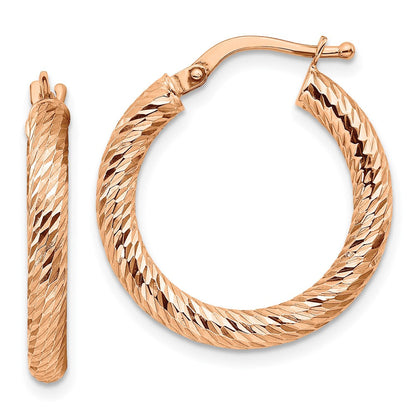 14K Roségold 3x20mm Diamantiert Rund Creolen