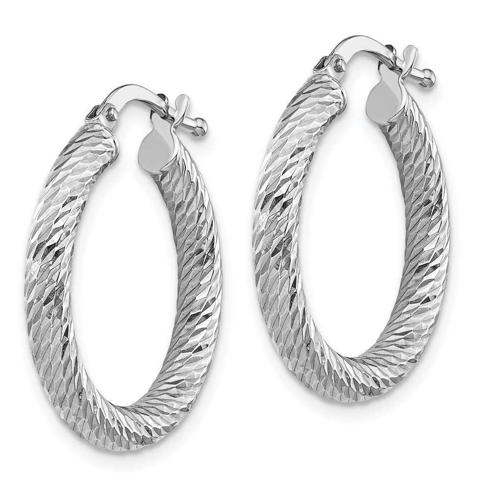 14K Weißgold Poliert 3mm Diamantiert Rund Creolen