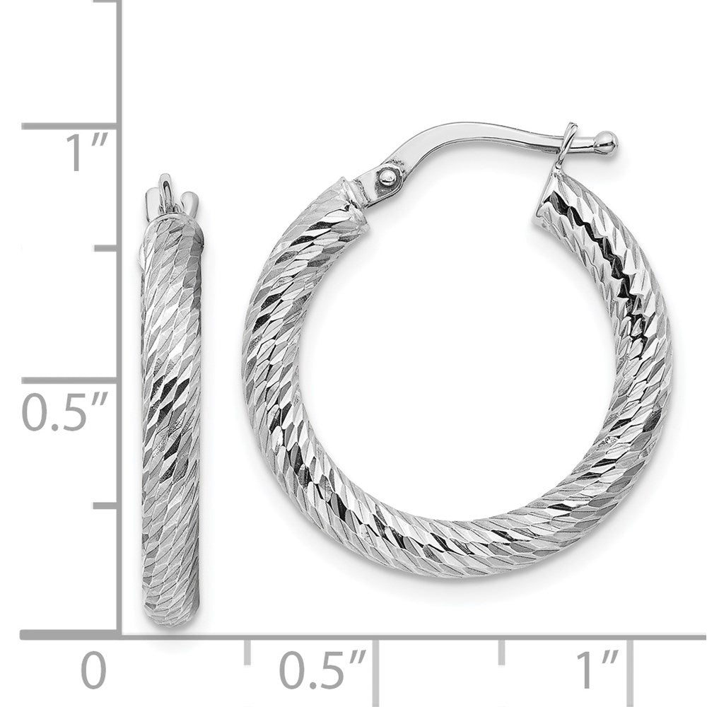 14K Weißgold Poliert 3mm Diamantiert Rund Creolen