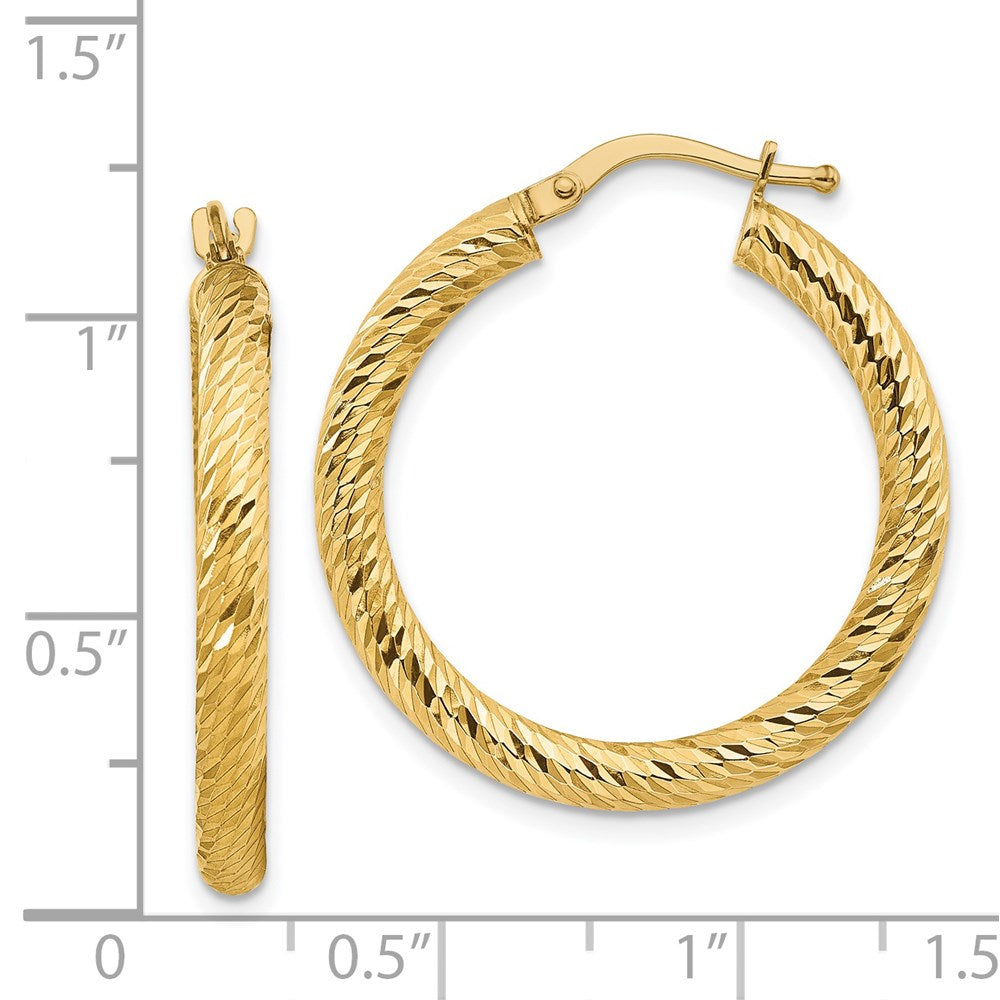 14K Gelbgold 3x20mm Diamantiert Rund Creolen