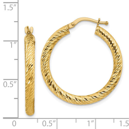 14K Gelbgold 3x20mm Diamantiert Rund Creolen